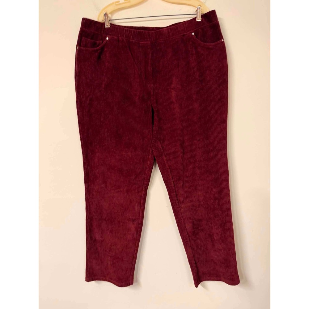 Quacker Factory Womens 1X Short Burgundy Corduroy Pants Elastic Waist Rhinestone